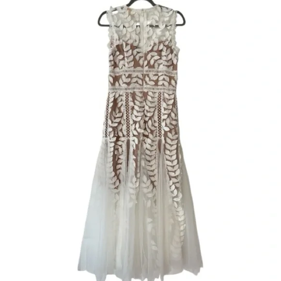 BRONX & BANCO Saba Leaf Appliqué Lace Midi Dress in White Size Medium NWT - Picture 11 of 12